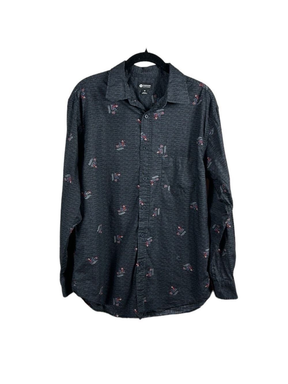 VINTAGE Santa On Motorcycle Patterned Button Down Shirt Size M